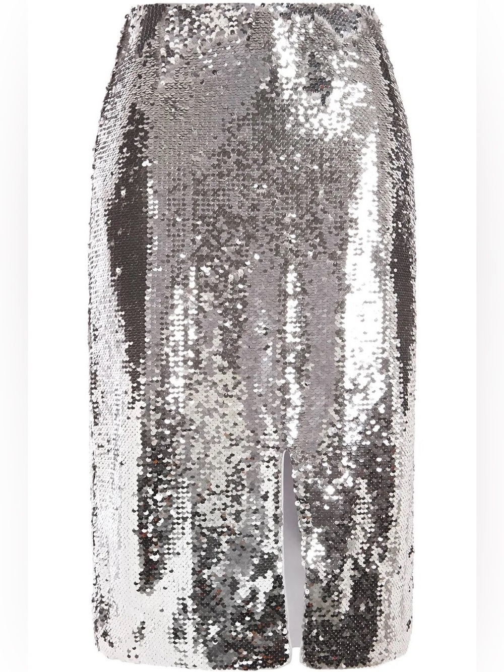 Ganni Silver Sequin Midi Skirt with Front Slit - Picture 3 of 8